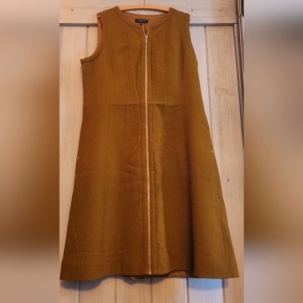 Lafayette 148 New York Mustard Zip-Front Mini Dress, Size 16